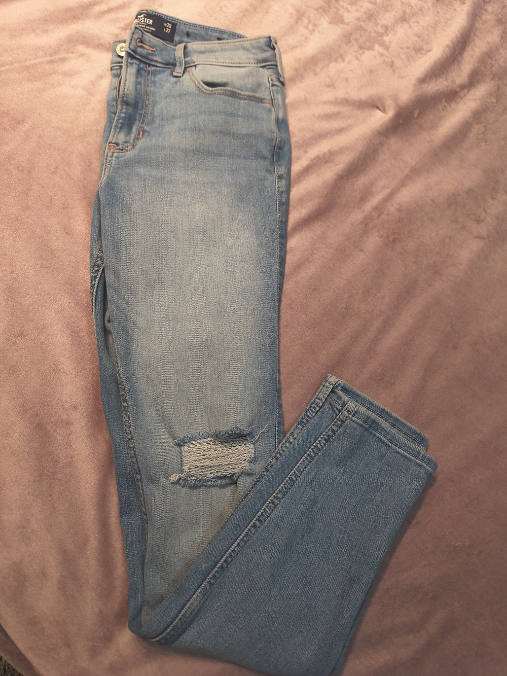 Hollister Light Blue Skinny Jeans with Knee Distress